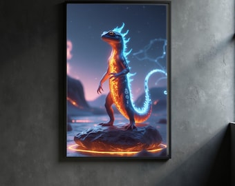 Emberfrost Sigil: Elemental Salamander Fire and Ice Art Print (Digital Download)