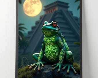 Mystic Frog Art Print: Glyphbound Seer, Mayan Totem (Digital Download)