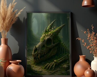 Dragon Skull Ruins Print: Mystical Fantasy Wall Art (Digital Download)