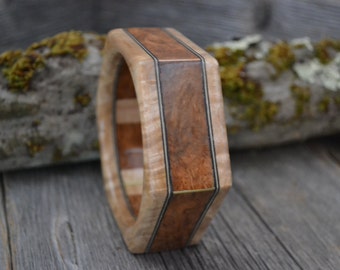 Wood/ Wooden Cuff Bracelet: Cherry Burl, Maple Burl