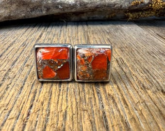French Cufflinks: AAAAA Gallery grade Red Carnelian Copper Mohave,Square,14/17 mm
