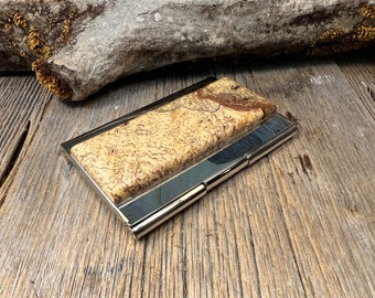 Wood/Wooden Business Card/ Credit Card case/ Holder: AAAA Gallery grade Spalted  Maple Burl