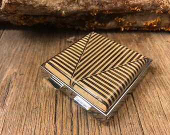 Wood/ Wooden Pill box: Geomtrically designed Ebony and Maple, 4 partitions, 1 compartment