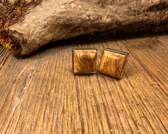 Wood/ Wooden French Cufflink:  AAAA Gallery Grade Spalted Maple Burl, square, 16/18mm