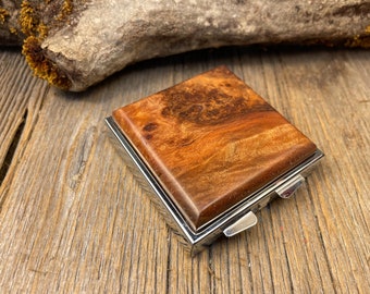 Wood/ Wooden Pill box/ Keepsake container: AAAA Gallery Grade Spalted Mango Burl, 4 partitions, 1 compartment