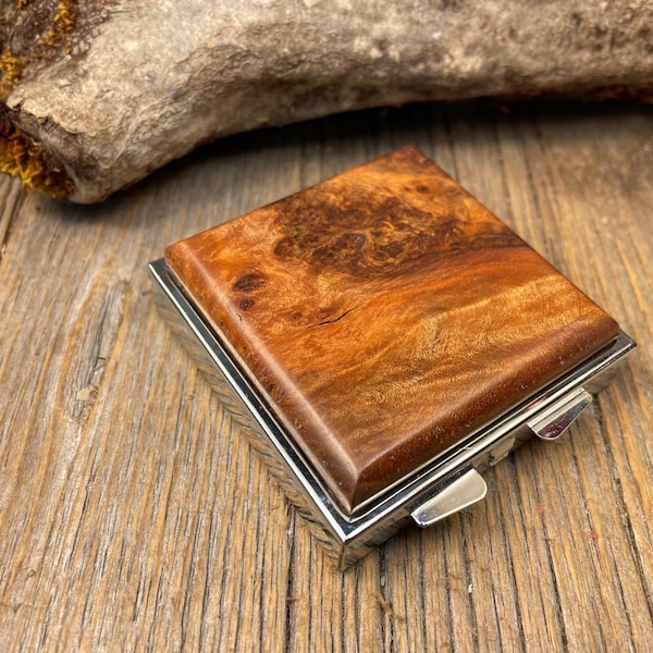 Wood/ Wooden Pill box/ Keepsake container: AAAA Gallery Grade Spalted Mango Burl, 4 partitions, 1 compartment