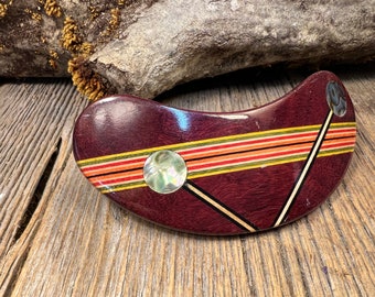 Wood/ Wooden Hair Barrette:  Purple Heart, Abalone (medium)