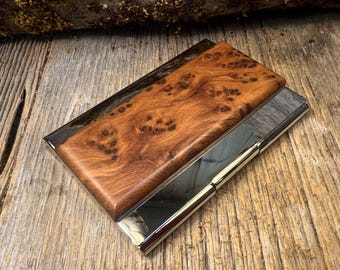 Wood/ Wooden Credit Card/Business Card case/ holder: AAAAA Gallery grade Old Growth Morrocan Thuya Burl