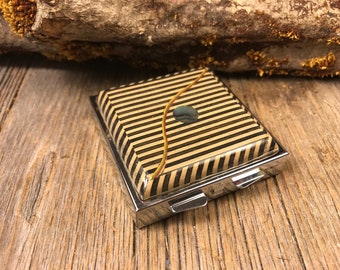 Wood/ Wooden Pill box: Geomtrically designed Ebony and Maple, 4 partitions, 1 compartment