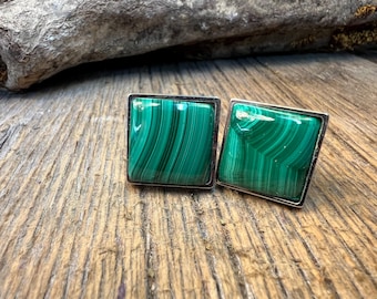French Cufflinks: AAAAA Egyptian Malachite, 16/18 mm, square