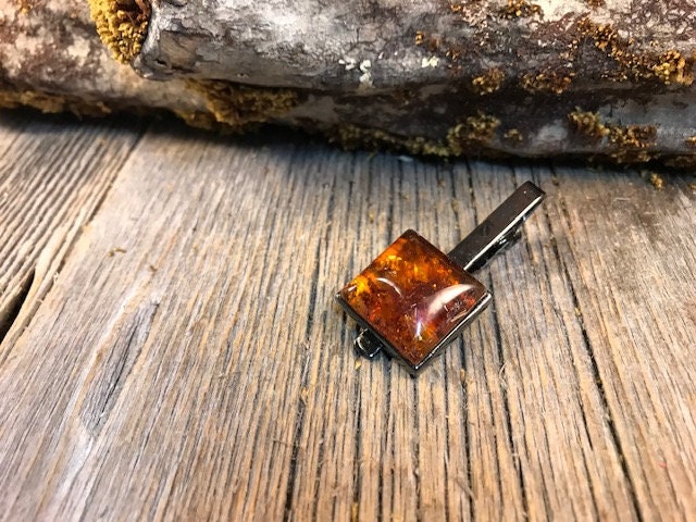 square AAAAA Gallery grade Baltic Amber 20 mm Tie Clip