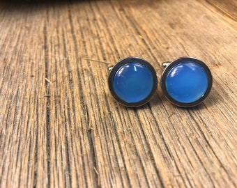 French cufflink: AAAAA Gallery grade rare Blue Jade, 15 mm , round