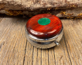 Wood/ Wooden Pill box, keepsake case: Bloodwood, 3 Compartments, 1 Compartment