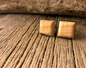 Wood/ Wooden French Cufflink: AAAA Gallery Grade Curly Maple, square, 16/18mm