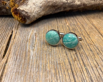 French cufflink: Amazonite, 16mm round