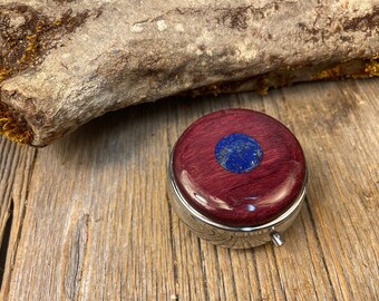 Wood/ Wooden Pill box, Keepsake case: Purple heart, 3 Compartments, 1 Compartment