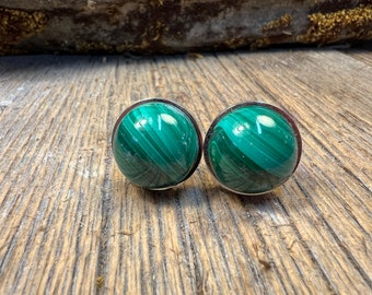 French Cufflinks: AAAAA Egyptian Malachite, 16mm. round