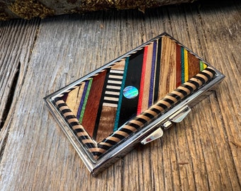 Wood/ Wooden Pill box: "Kunterbunt delux", Multiple natural exotic and colored woods, 7 partitions, 1 compartment