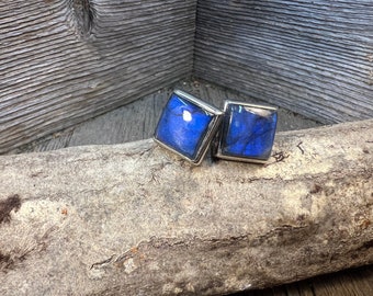French Cufflinks: Blue Fire Labradorite, 14/17mm, square