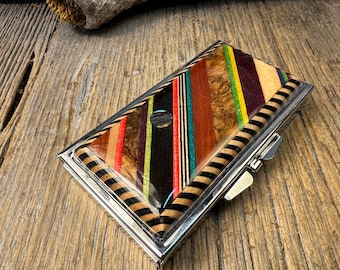 Wood/ Wooden Pill box: "Kunterbunt delux", Multiple natural exotic and colored woods, 7 partitions, 1 compartment