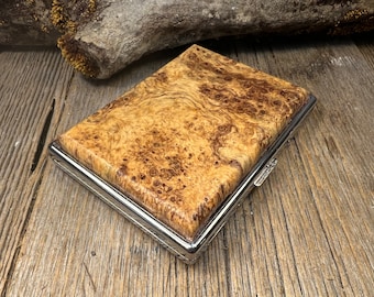 Wood/ Wooden ,Business/ Credit card,Wallet, Medicinal Herb/ Cigarette Case: AAAAA Instrument grade Spalted Big Leaf Birdseye Maple Burl