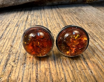 French Cufflinks: Baltic Lemon Amber, 16 mm round