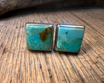French Cufflinks: Arizona Turquoise, 14/17mm, square
