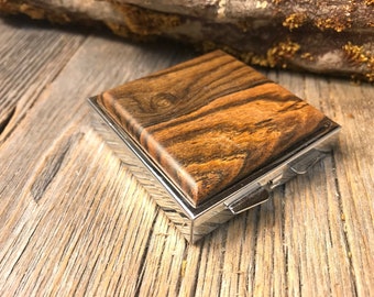 Wood/ Wooden Pill Box/ Keepsake container: AAAA Gallery grade Bocote, 4 partitions, 1 compartment