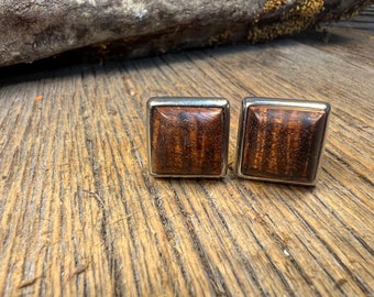 French Cufflinks:Curly Old Growth Koa, 14/17 mm, square