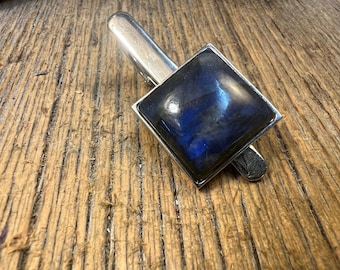 Tie clip: Blue Fire Labradorite, 20 mm, square