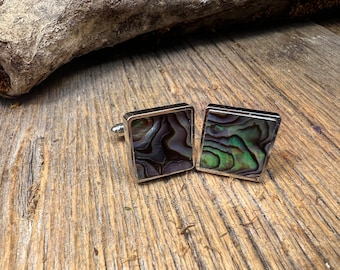 French Cufflink: Paua Abalone, 16/18mm, square