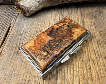 Wood/ Wooden Pill box/ Keepsake box: AAAAA Spalted Big Leaf Maple Burl, 6 partitions, 2 partitions, 1 compartment