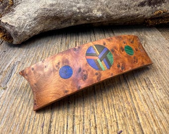 Wooden Hair Barrette:AAAAA Gallery grade Moroccan Thuja Burl ( medium)