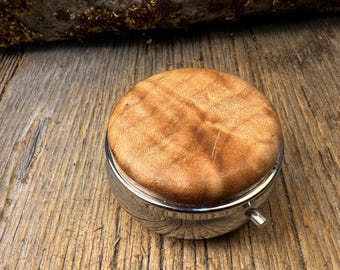 Wood/ Wooden Pill box/ case: AAAAA Gallery grade Big leaf Male Burl, 3 Compartments, 1 Compartment