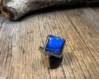 French Cufflinks: Blue Fire Labradorite, 14/17mm, square