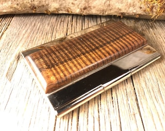 Wood/ Wooden Business Card / Credit Card Case/ Holder: Gallery grade AAAAA Old Growth Hawaiian Curly Koa wood