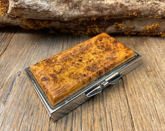 Wood/ Wooden Pill box/Keepsake container: Gallery Grade AAAAA Spalted Birdseye maple Burl, 6 partitions, 2 partitions, 1 compartment