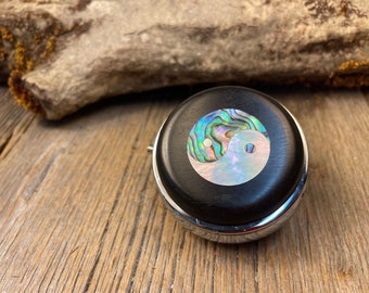 Wood/ Wooden Pill box, keepsake case, Gaboon Ebony, Yin and Yang, 3 Compartments, 1 Compartment