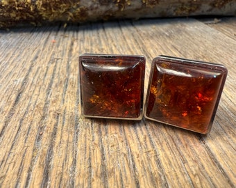French Cuff link: AAAAA Baltic Amber 16/18 mm square