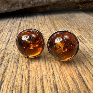 French Cufflinks: Baltic Amber, 16 mm, round