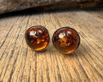 French Cufflinks: Baltic Amber, 16 mm, round