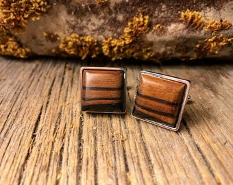 Wood/ Wooden French Cufflink: Rio Palisander, Brazilian Rosewood, Square 16/18 mm