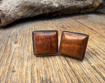 Wood/ Wooden French Cufflinks: Curly Koa, 16/18 mm, square