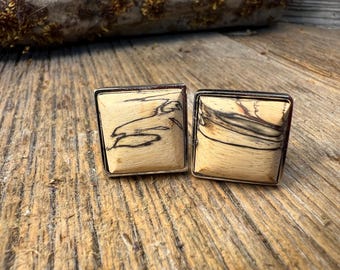 Wood/ Wooden French Cufflink: AAAAA Gallery Grade Spalted Tamarind, square, 16/18 mm