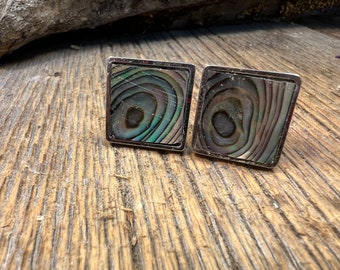 Frenchh Cufflinks: Green Paua Abalone, 16/18mm , square