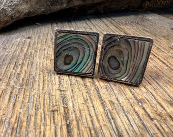 Frenchh Cufflinks: Green Paua Abalone, 16/18mm , square