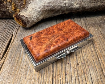 Wood/Wooden pill box/ Keepsake box: AAAAA Gallery Grade Amboyna Burl,  1 compartment, 6 partitions, 2 partitions