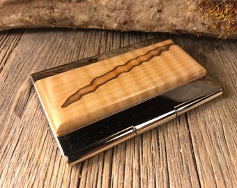 Wood/ Wooden Business Card/ Credit Card Case/ Holder: Curly  Ambrosia maple