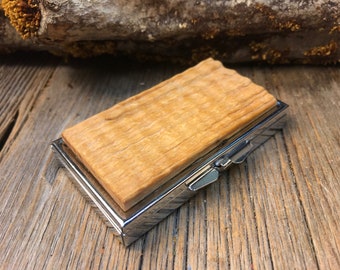 Wood/Wooden pill box/ Keepsake container : Rived curly ash , 6 partitions, 2 partitions, 1 compartment