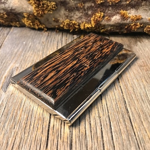 Holz / Hölzerne Visitenkarte / Kreditkartenetui / Halter: Schwarze Palme